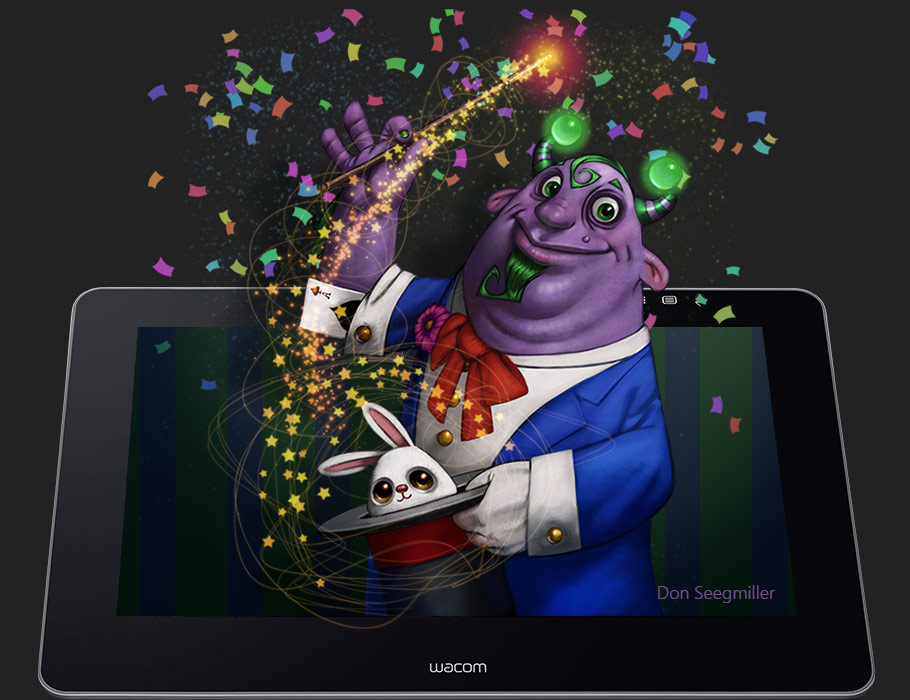  A Wacom drawing tablet, with a horned magician popping out of the screen  